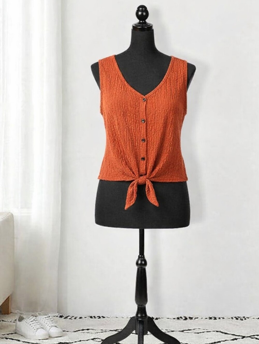 Cato Rust Orange Button-Front Tie-Front Camisole